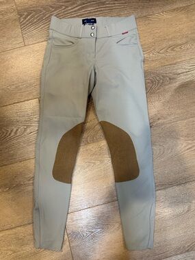 Women's Khaki Riding Leggings with Brown Knee Patches - Performance Fit